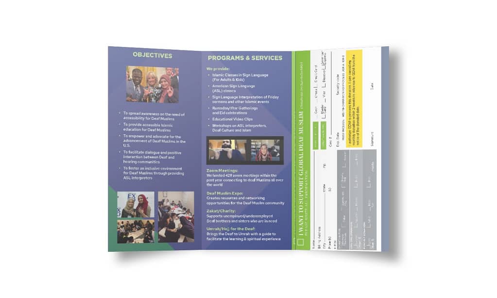 Global Deaf Muslim Brochure Design trifold few images with lots of text